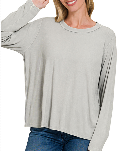 Ribbed Scoop Neck Long Sleeve Top