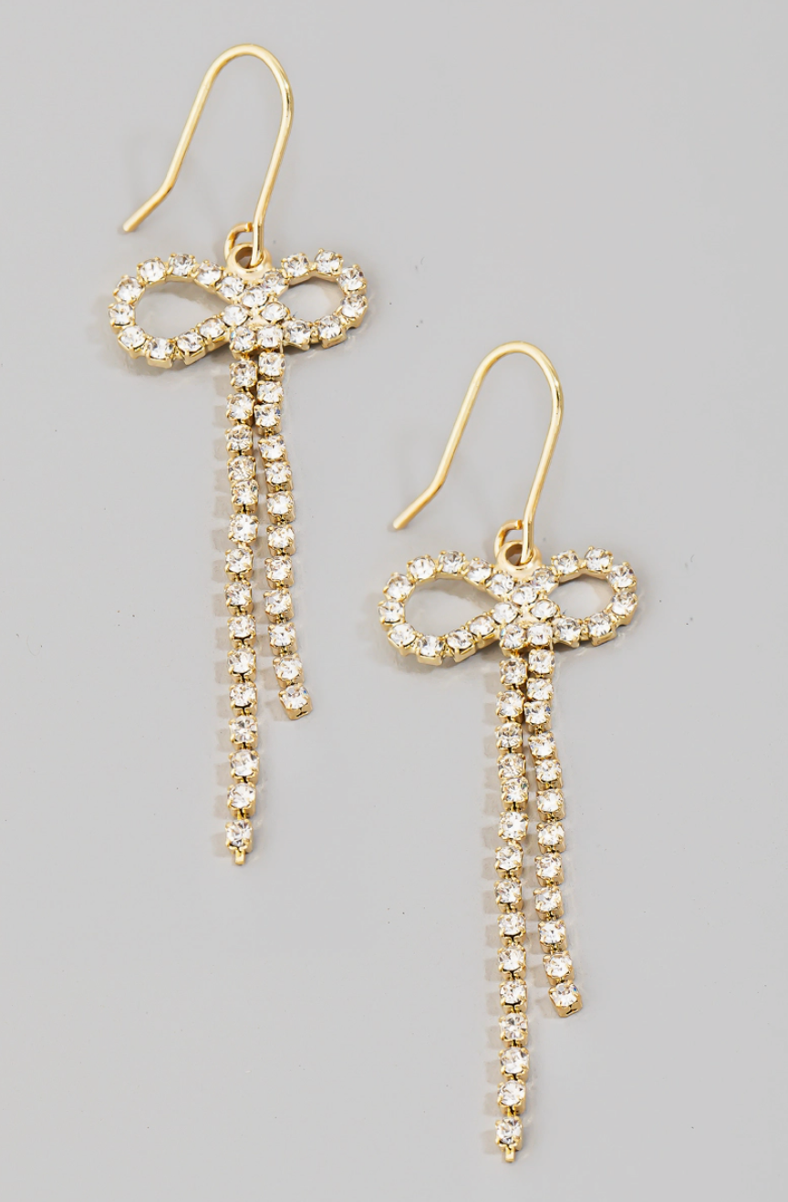 Rhinestone Bow Dangle Earrings