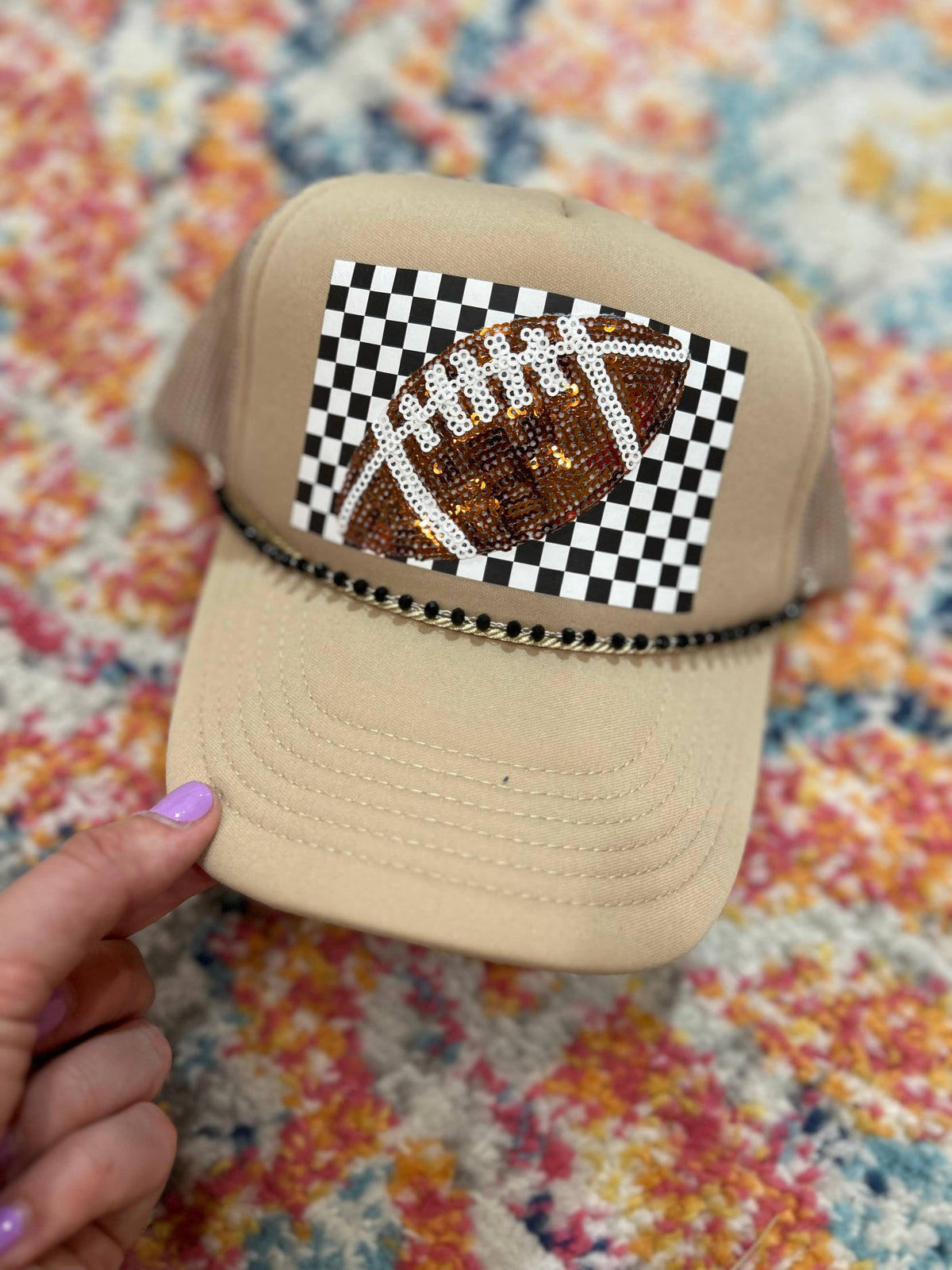 Retro Sequin Football Trucker Hat