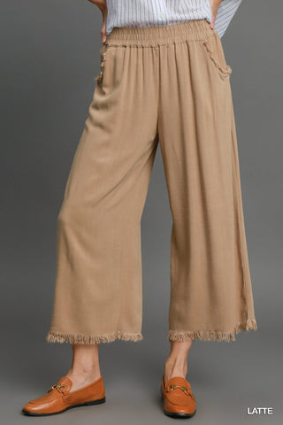 Frayed Hem Wide-Leg Pants