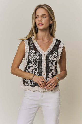 Floral Butterfly Crochet Vest Top