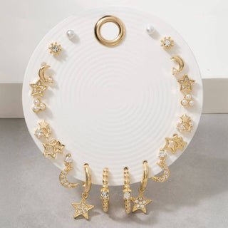 Star Moon Crystal 9 Pair Earring Set