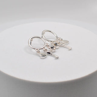 Hoop Heart Stone Key Earrings