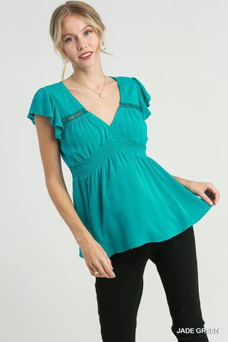 V-Neck Ruffle Sleeve Babydoll Top