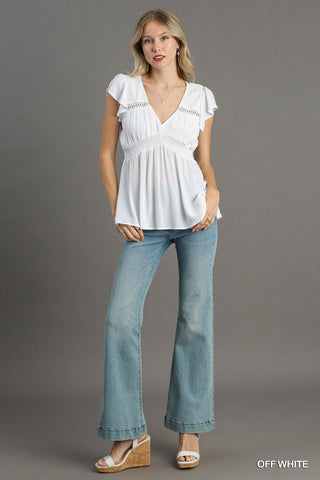 V-Neck Ruffle Sleeve Babydoll Top