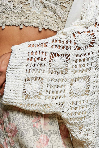 Floral Embroidered Contrast Chenille Crochet Cardigan Top