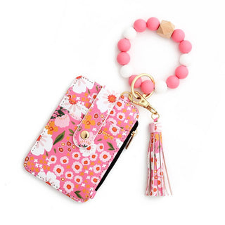 Floral Print Wallet with Silicone Bead Keychain