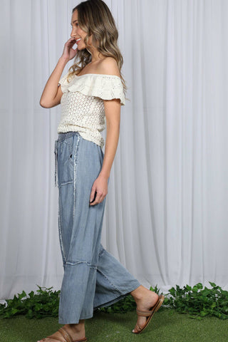 Washed Chambray Denim Crop