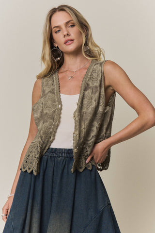 Boho Floral Crochet Lace Vest