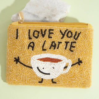 Love You A Latte Seed Beaded Coin Purse