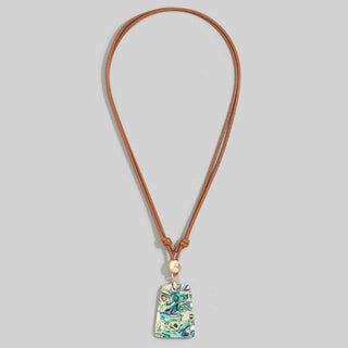 Shell Rectangle Pendant Layered Cord Necklace