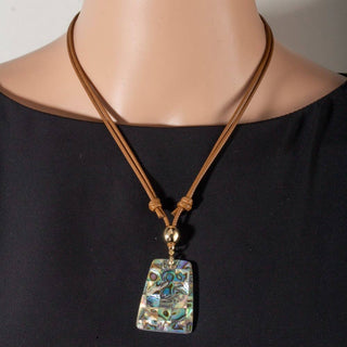 Shell Rectangle Pendant Layered Cord Necklace
