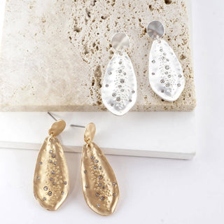 Hammered Drop Sprinkle Crystal Earrings
