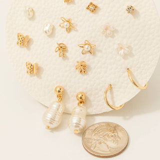 Pearl Floral & Butterfly 10 Pair Stud Earrings Set