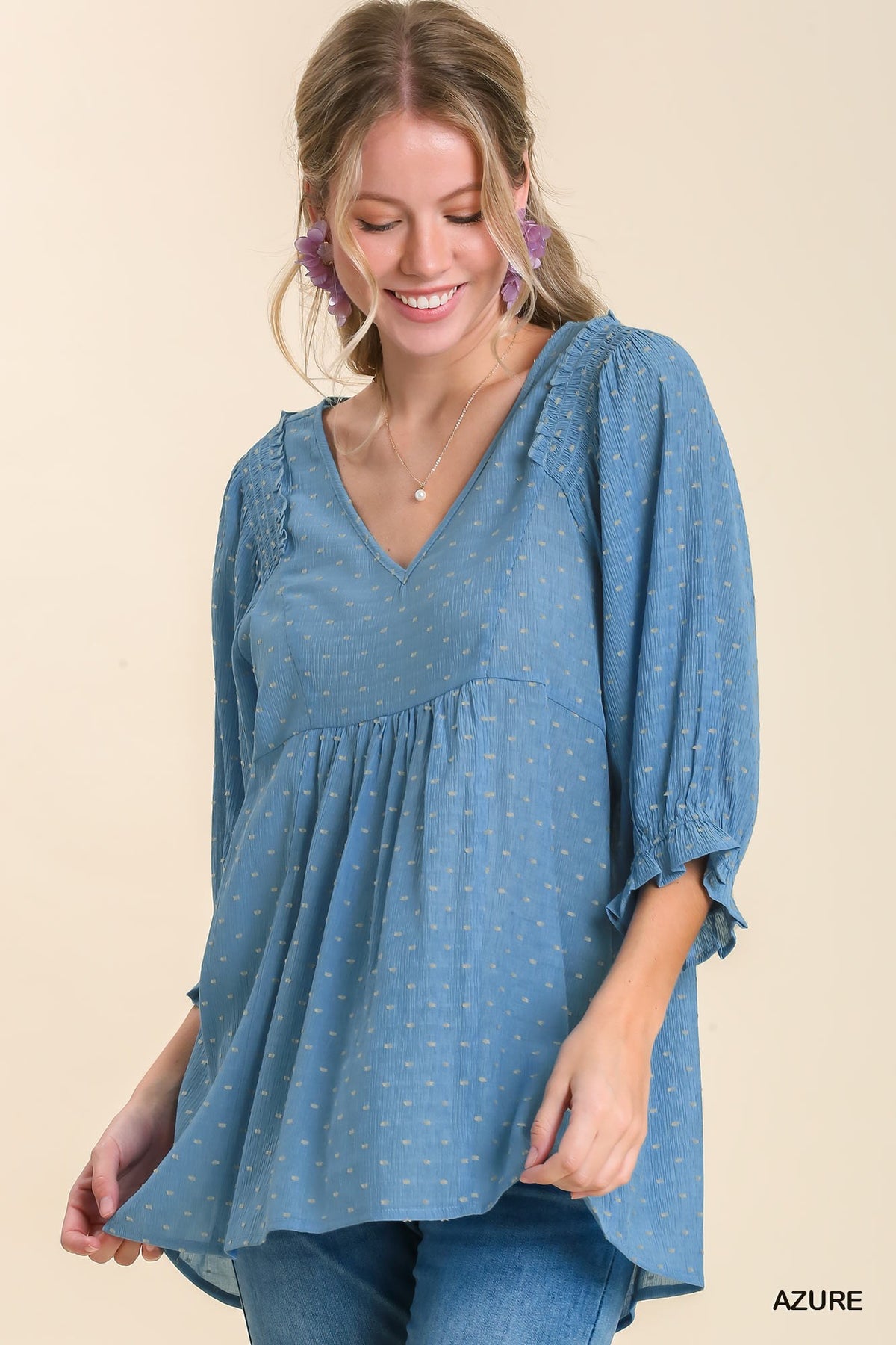 Dot Embroidered V-Neck Top