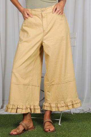 Ruffle Hem Cropped Denim Pants