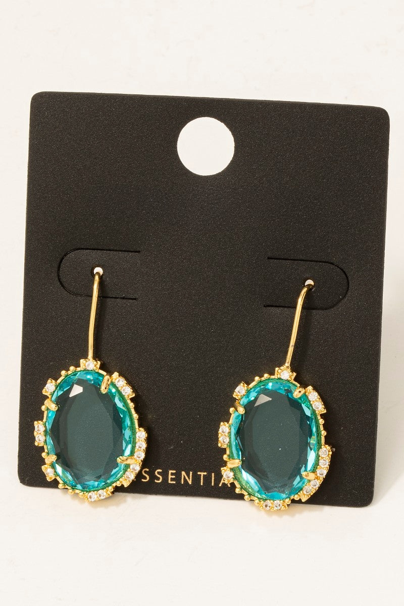 Glass & CZ Oval Gem Dangle Earring