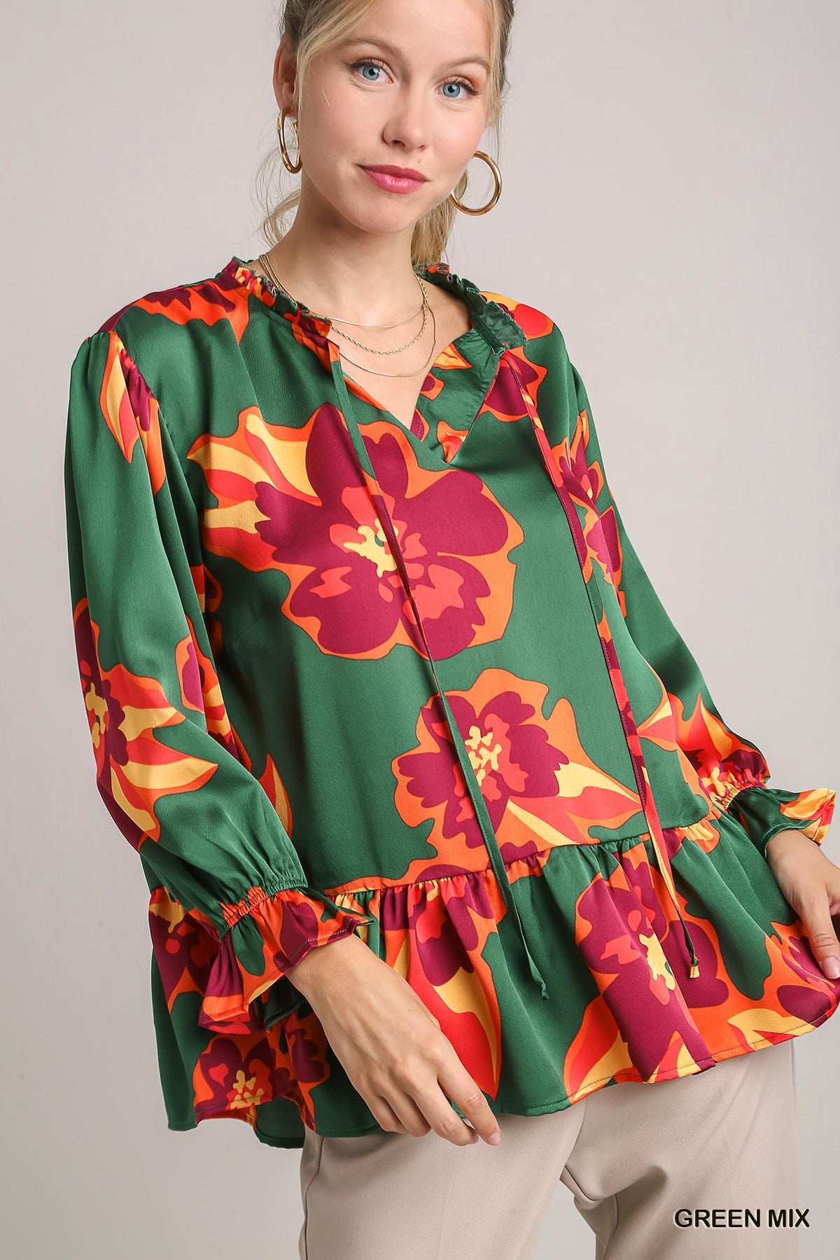 Floral Print Satin Blouse