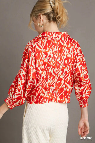 Satin Geometric Button Down Top