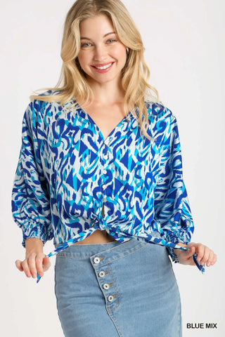 Satin Geometric Button Down Top