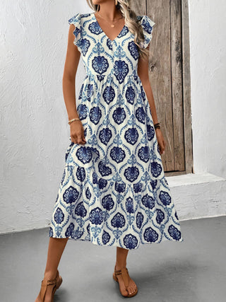 V-Neck Floral Print Maxi Dress
