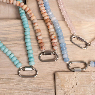 Brown Chunky Glass Bead Carabiner Necklace