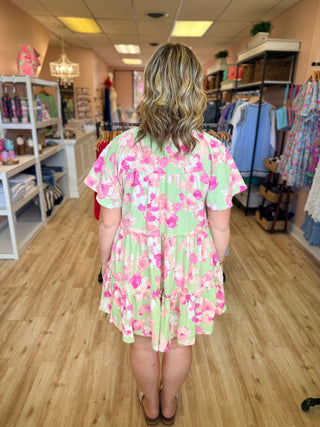 Floral Knit Popcorn Tiered Dress