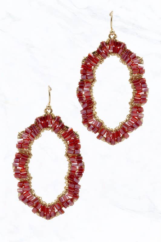 Crimson Beaded Hoop Earrings