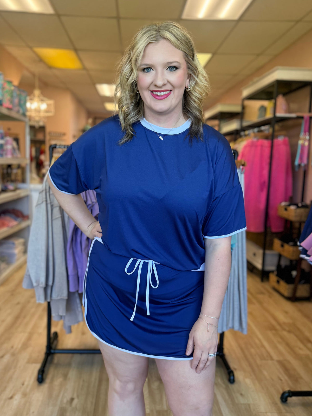 Colorblock Edge Drop Shoulder T Shirt and Skirt