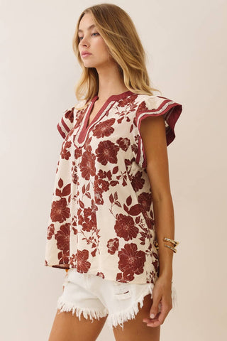 Floral Print Short Sleeve Blouse