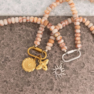 Brown Chunky Glass Bead Carabiner Necklace
