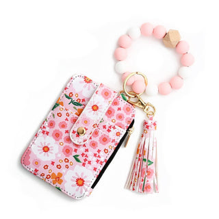 Floral Print Wallet with Silicone Bead Keychain