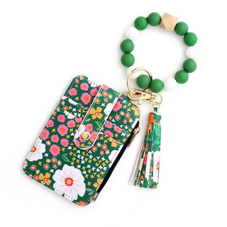 Floral Print Wallet with Silicone Bead Keychain