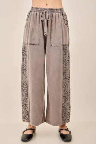 Mineral Washed Boho Trim Wide Pant