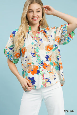 Brushed Floral Print Top