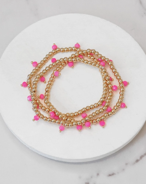 Small Gold & Fuschia Beaded Bracelet