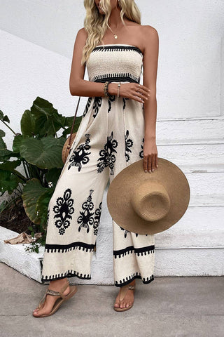 Smocked Strapless Printed Romper