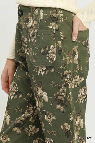 Floral Print Wide Leg Cropped Pants