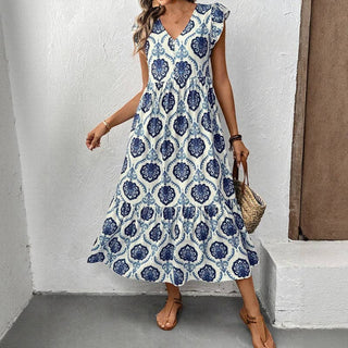 V-Neck Floral Print Maxi Dress