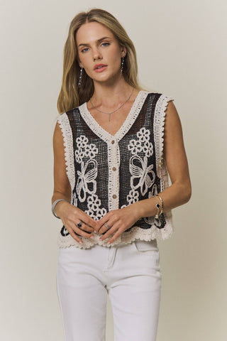 Floral Butterfly Crochet Vest Top