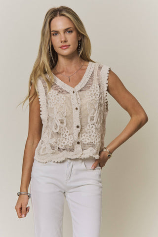 Floral Butterfly Crochet Vest Top