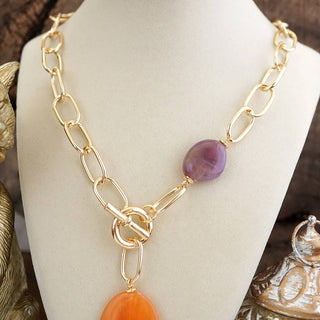 Marbled Acrylic Stone Lariat Necklace