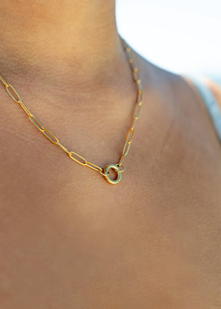 Gold Paperclip Carabiner Charm Holder Necklace