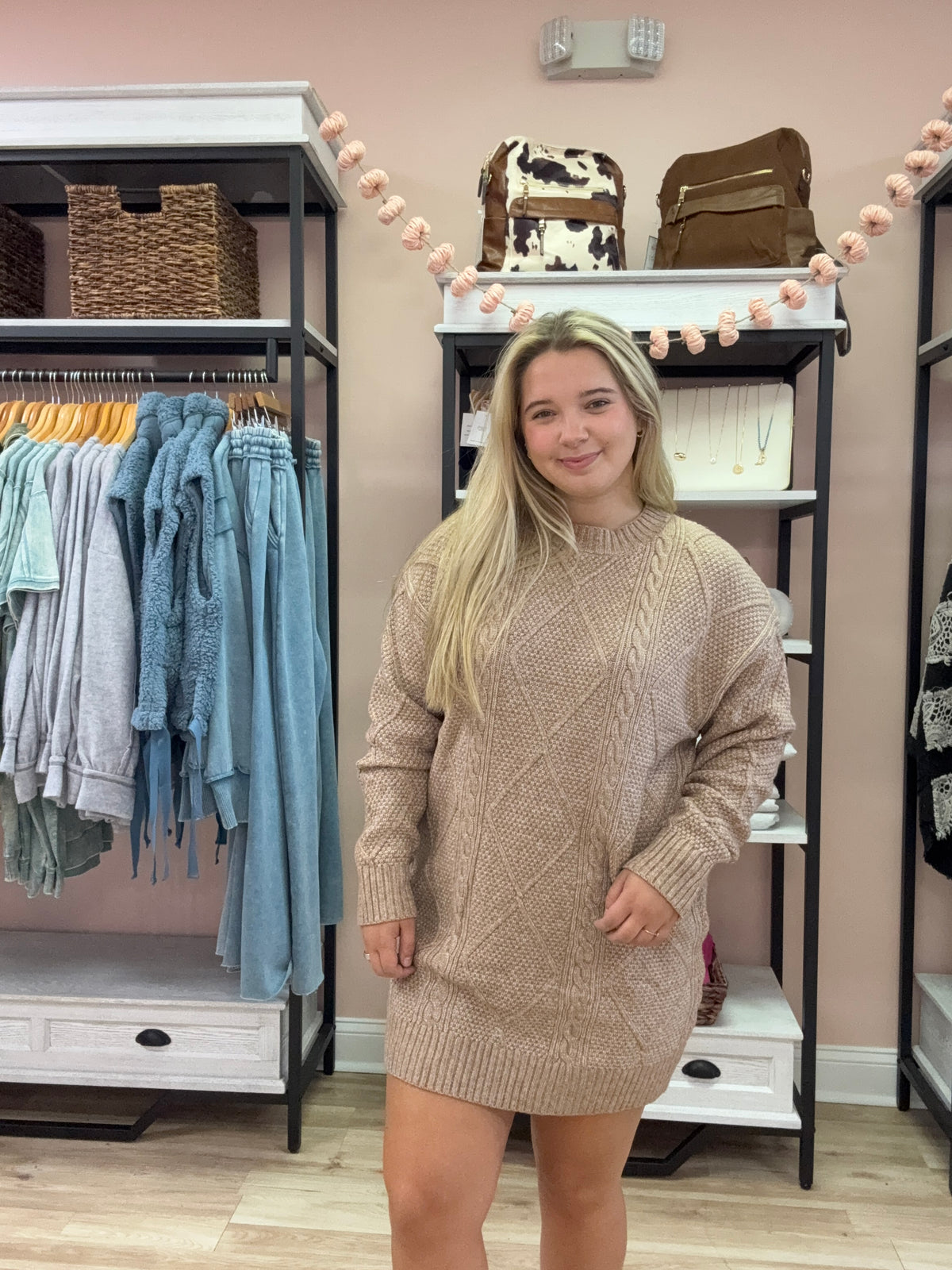 Cable Knit Loose Fit Knit Sweater Dress