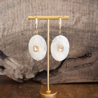 Marbled Acrylic Stone Open Hoop Dangling Earrings