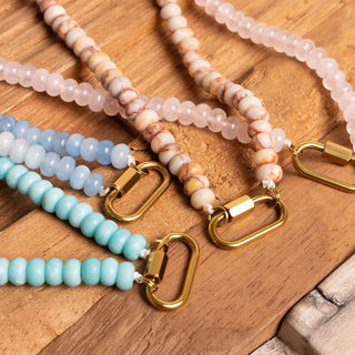 Brown Chunky Glass Bead Carabiner Necklace