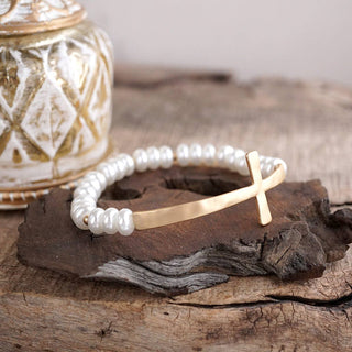 Rondelle Pearls Cross Bracelet