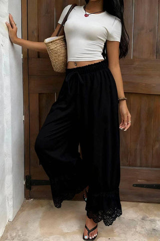 Wide-Leg Lace Patchwork Casual Pant