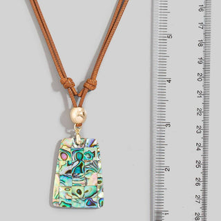 Shell Rectangle Pendant Layered Cord Necklace