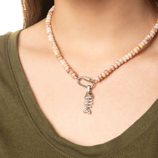 Brown Chunky Glass Bead Carabiner Necklace